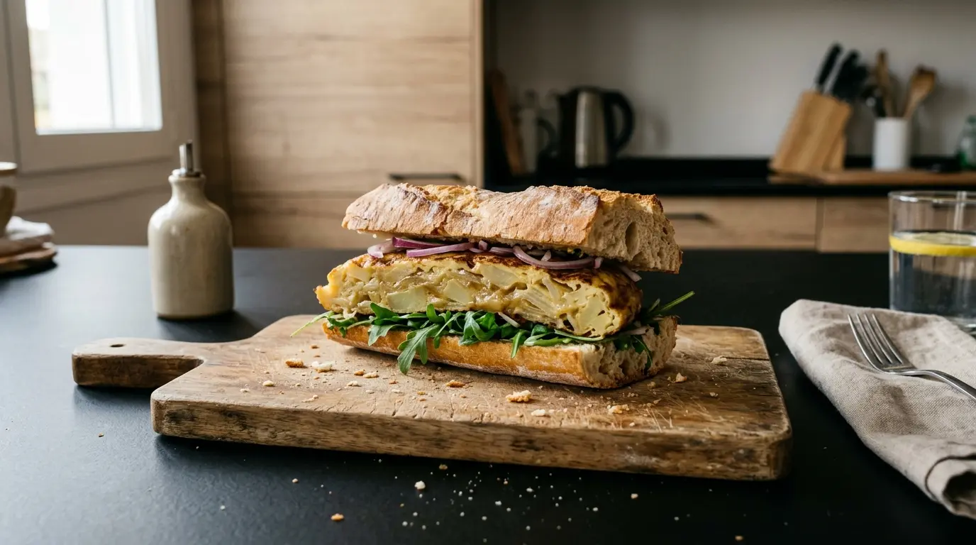 Hiszpańskie kanapki bocadillo z tortillą ziemniaczaną