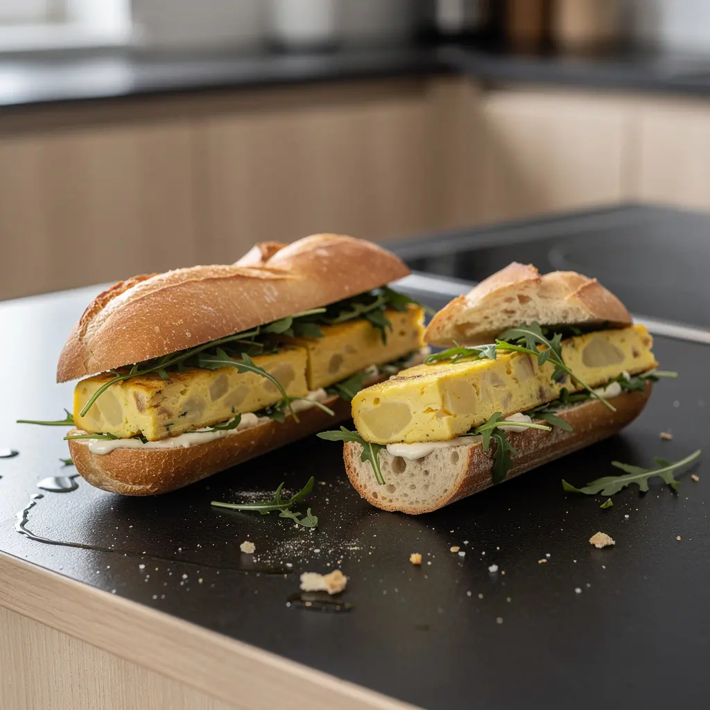 Spanish bocadillo sandwiches with potato tortilla