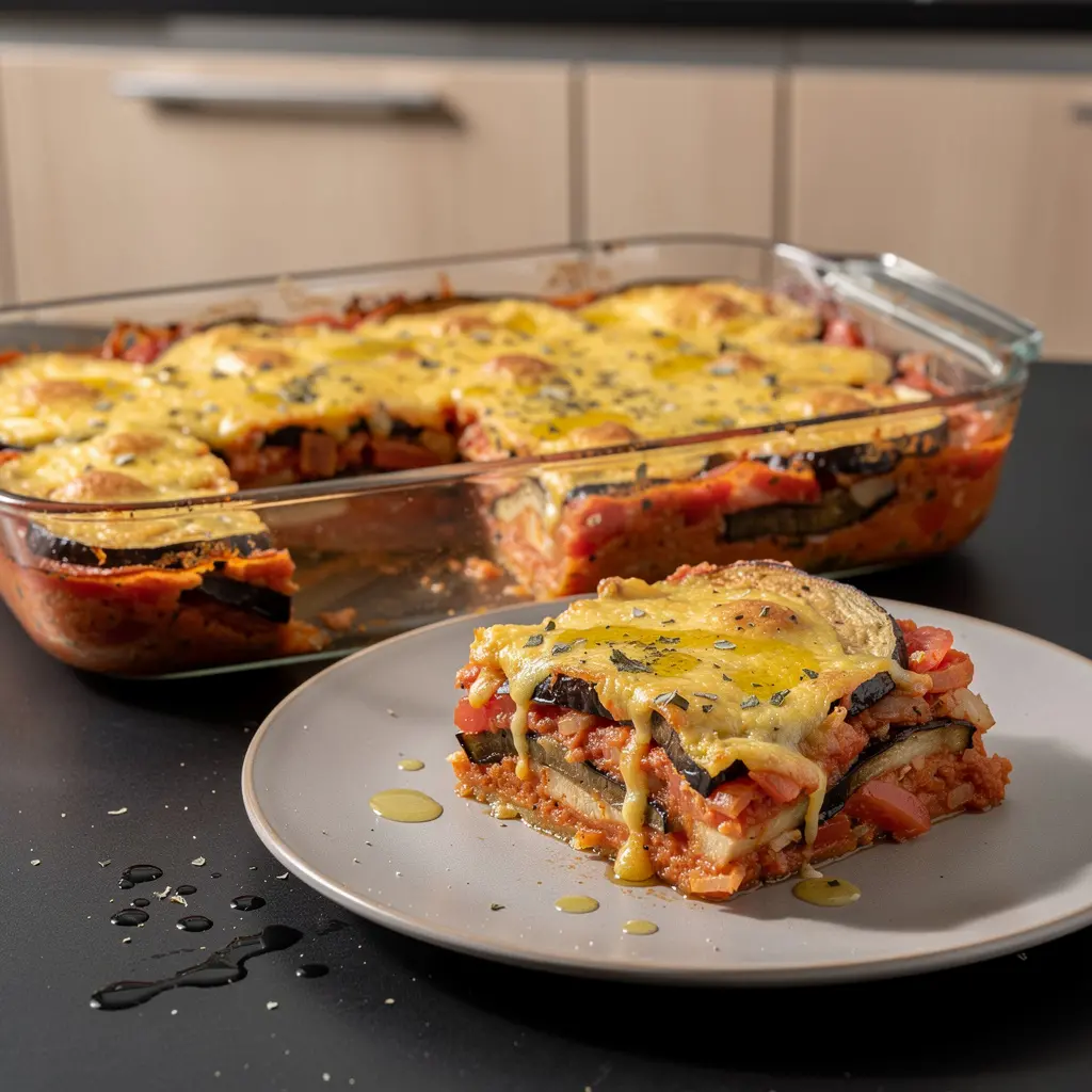 Hiszpańskie pieczone bakłażany z pomidorami i serem