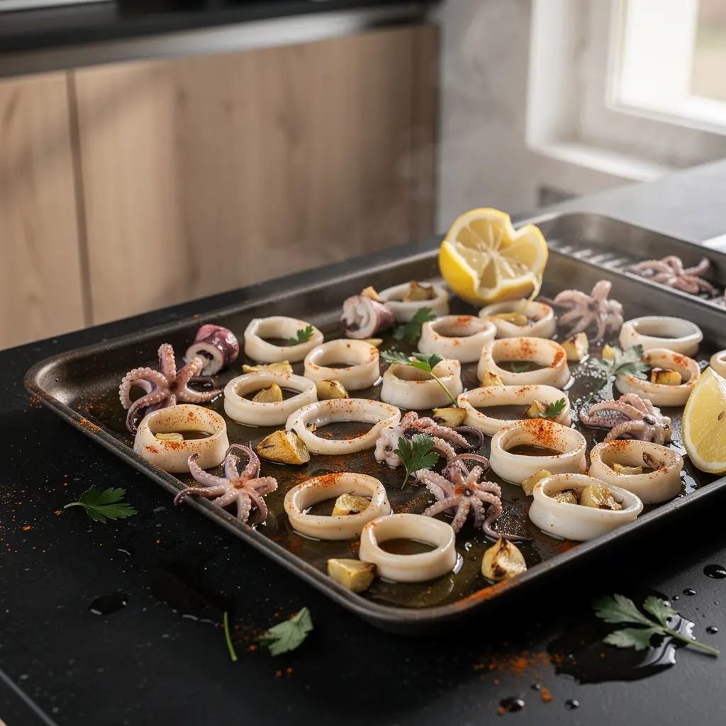 Hiszpańskie pieczone kalmary z czosnkiem i cytryną