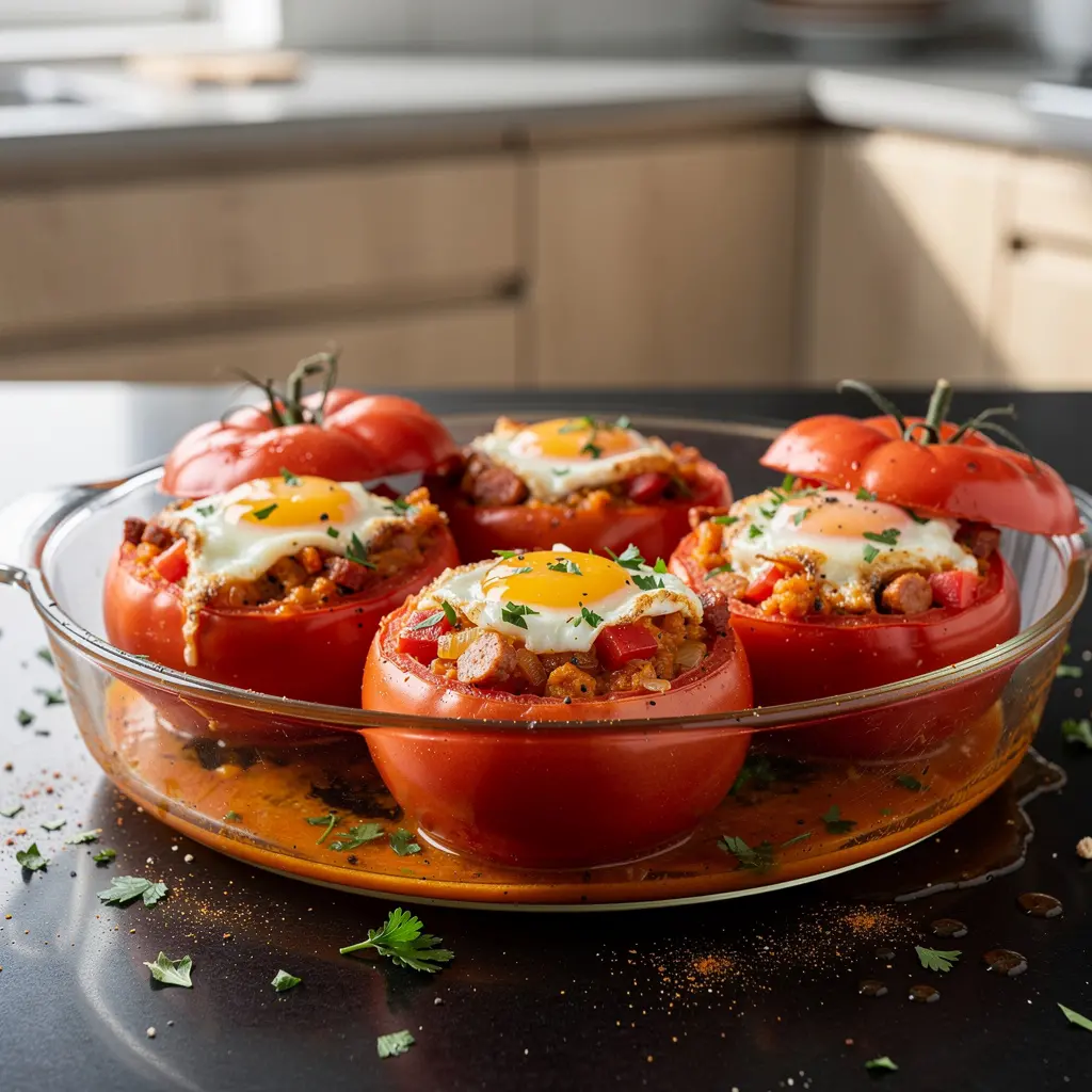 Pomodori spagnoli al forno con uova e chorizo