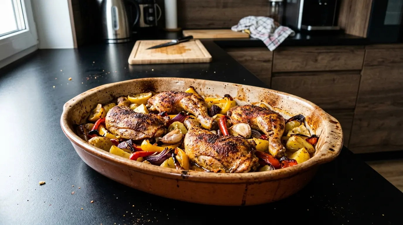 Hiszpańskie pieczone udka kurczaka z papryką i ziemniakami