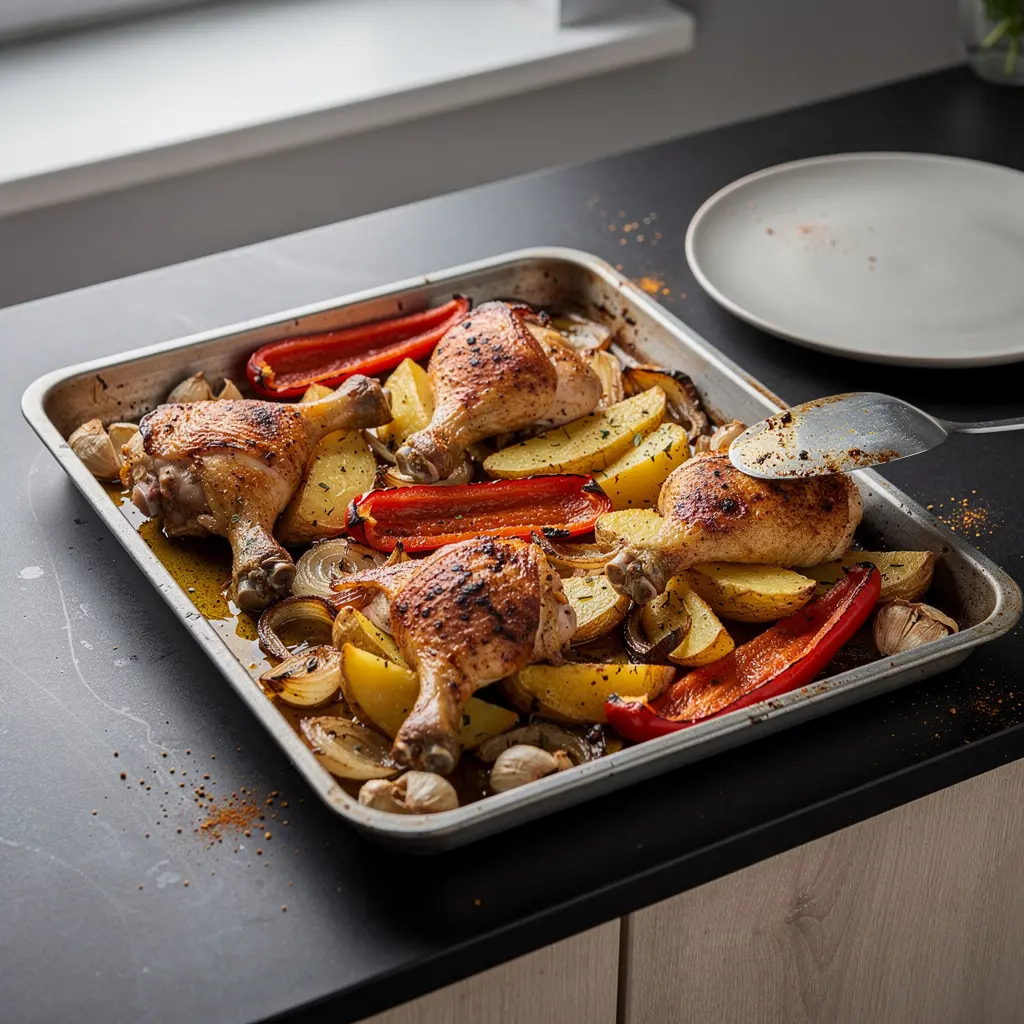 Hiszpańskie pieczone udka kurczaka z papryką i ziemniakami