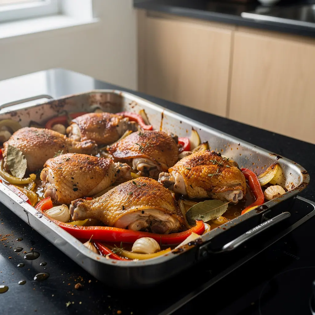 Hiszpańskie pieczone udka z papryką i białym winem