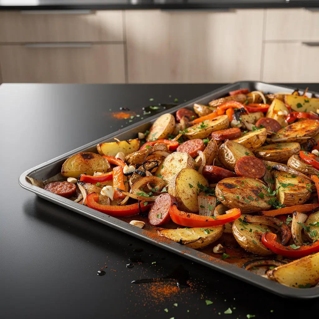 Pommes de terre rôties espagnoles au chorizo et aux oignons