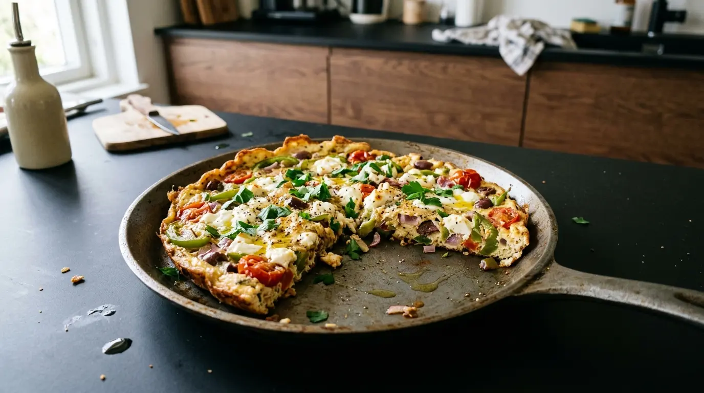 Horiatiki omeleta – Greek omelette with vegetables and feta