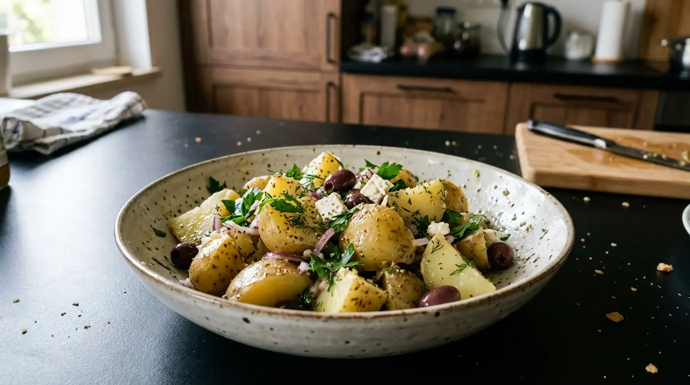 Horiatiki patatosalata – grecka sałatka ziemniaczana z oliwą i cytryną