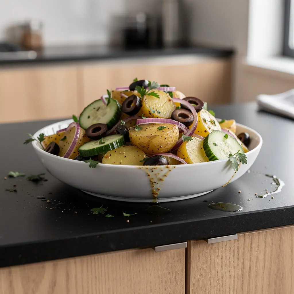 Horiatiki patatosalata – grecka sałatka ziemniaczana z oliwą i cytryną