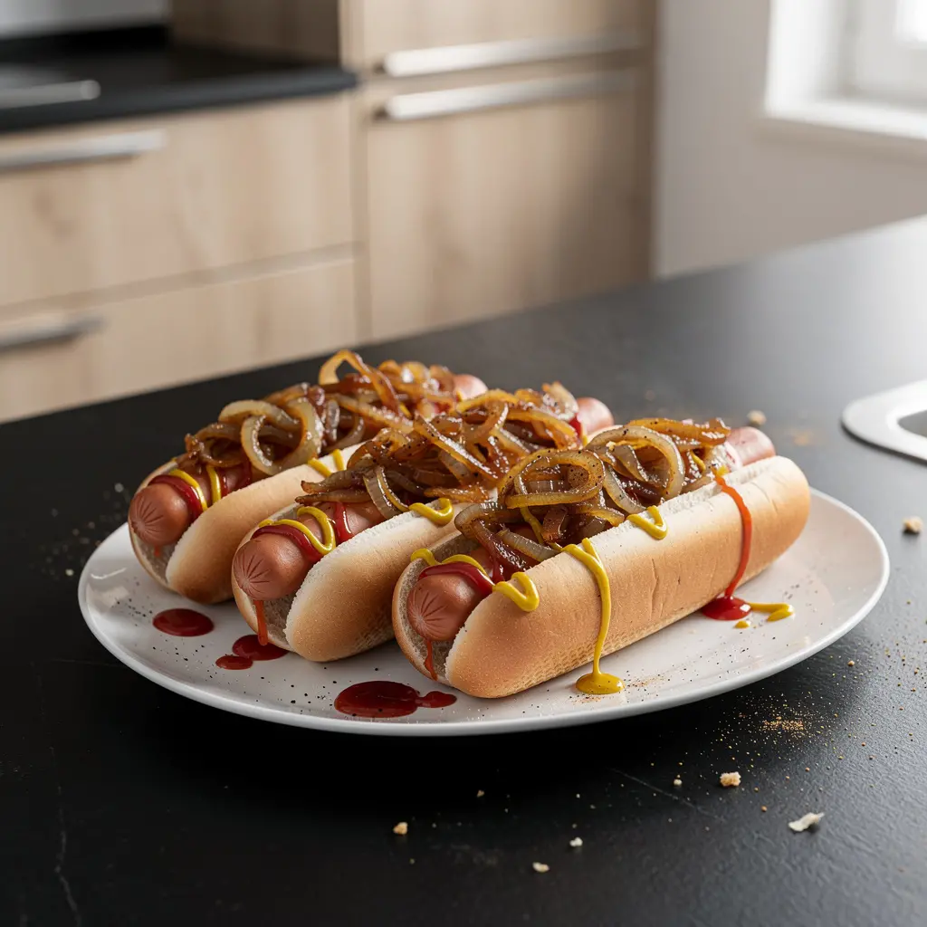 Hot dog nowojorski z karmelizowaną cebulą