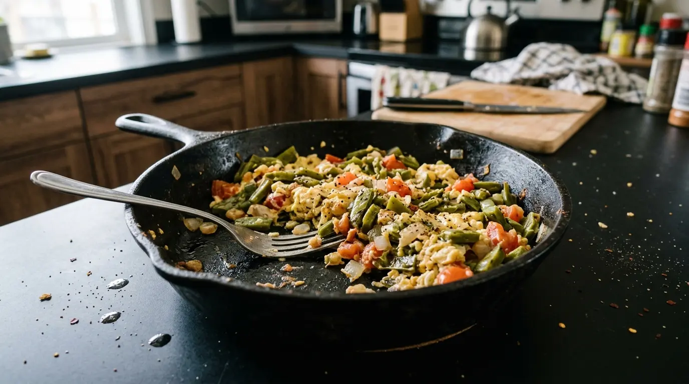 Huevos con nopales – eggs with cactus, tomato and onion
