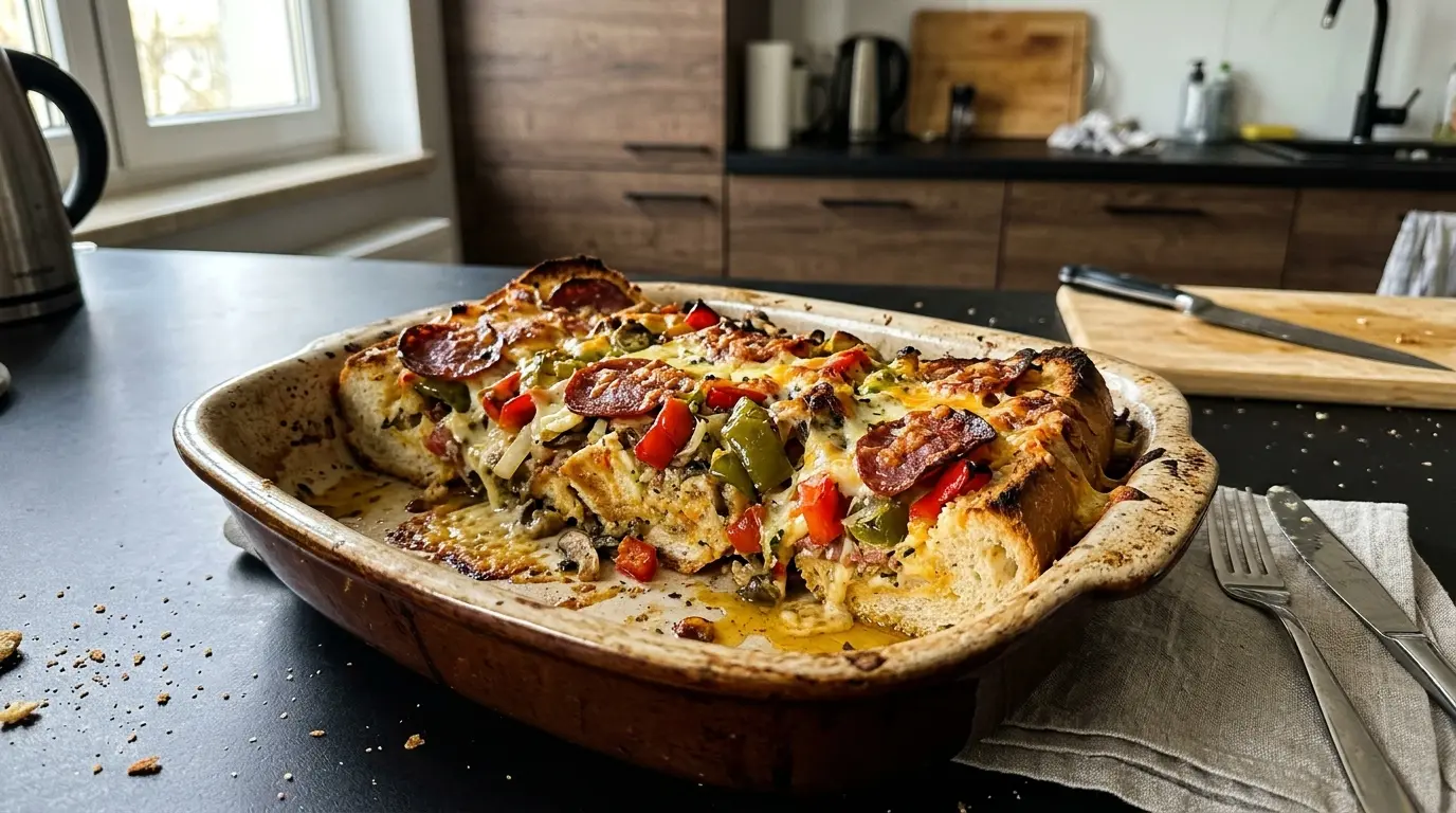 Imprezowa zapiekanka z bagietki, salami i papryką