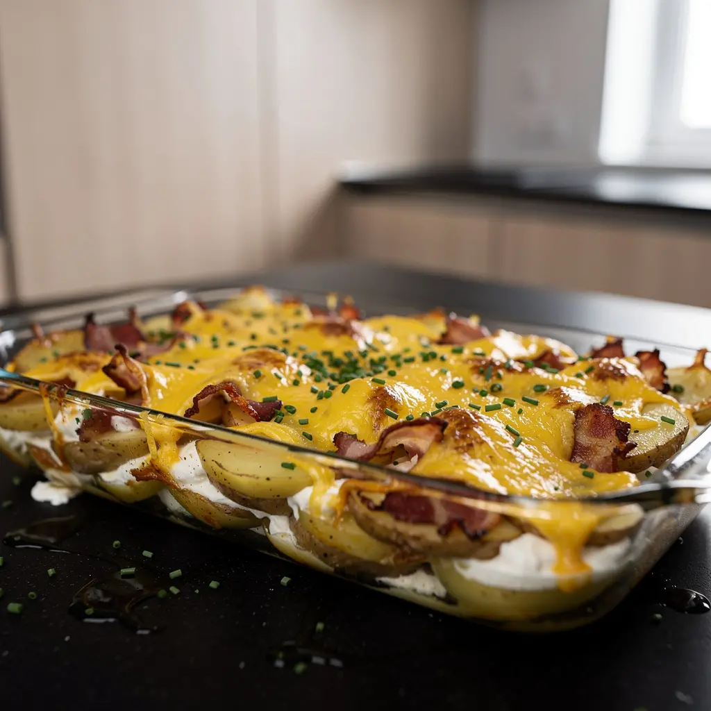 Gratin de pommes de terre de fête au lard et au fromage