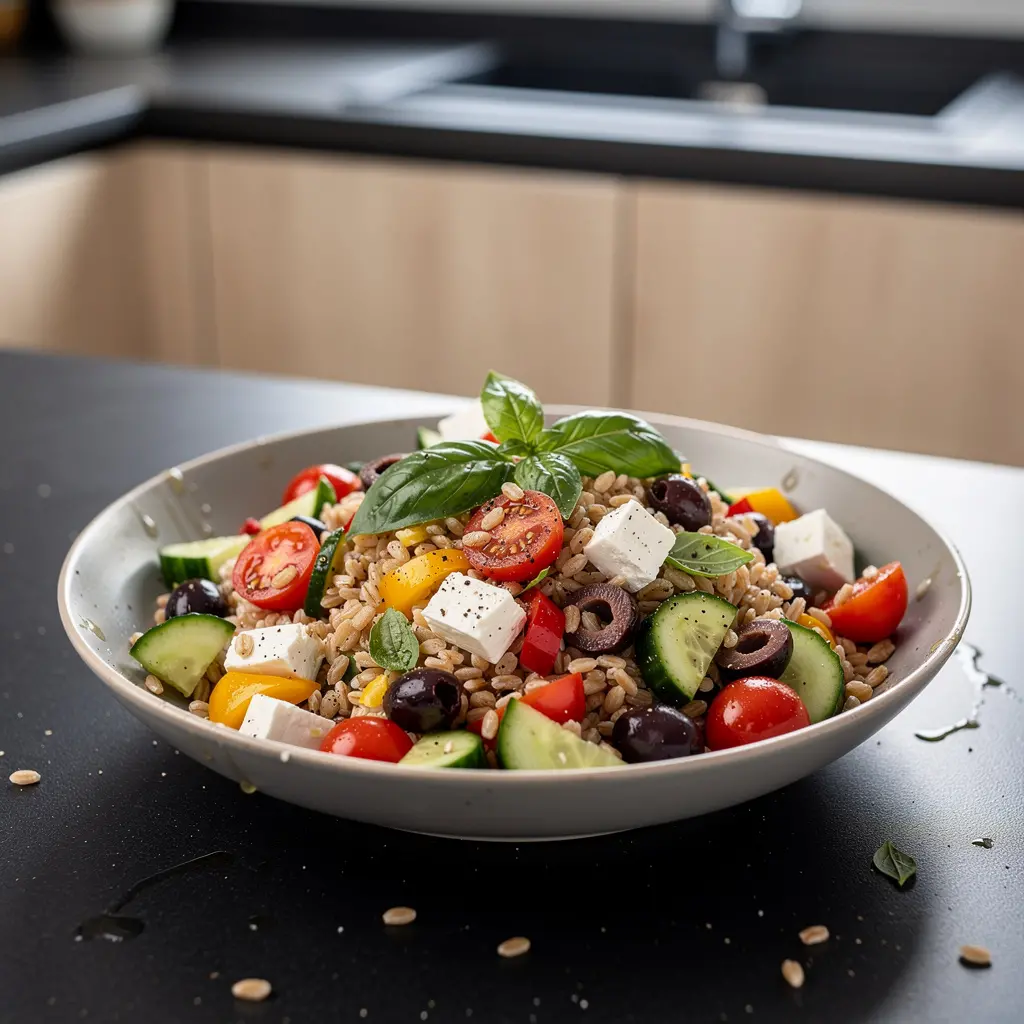 Insalata di farro – sałatka z orkiszem, warzywami i fetą