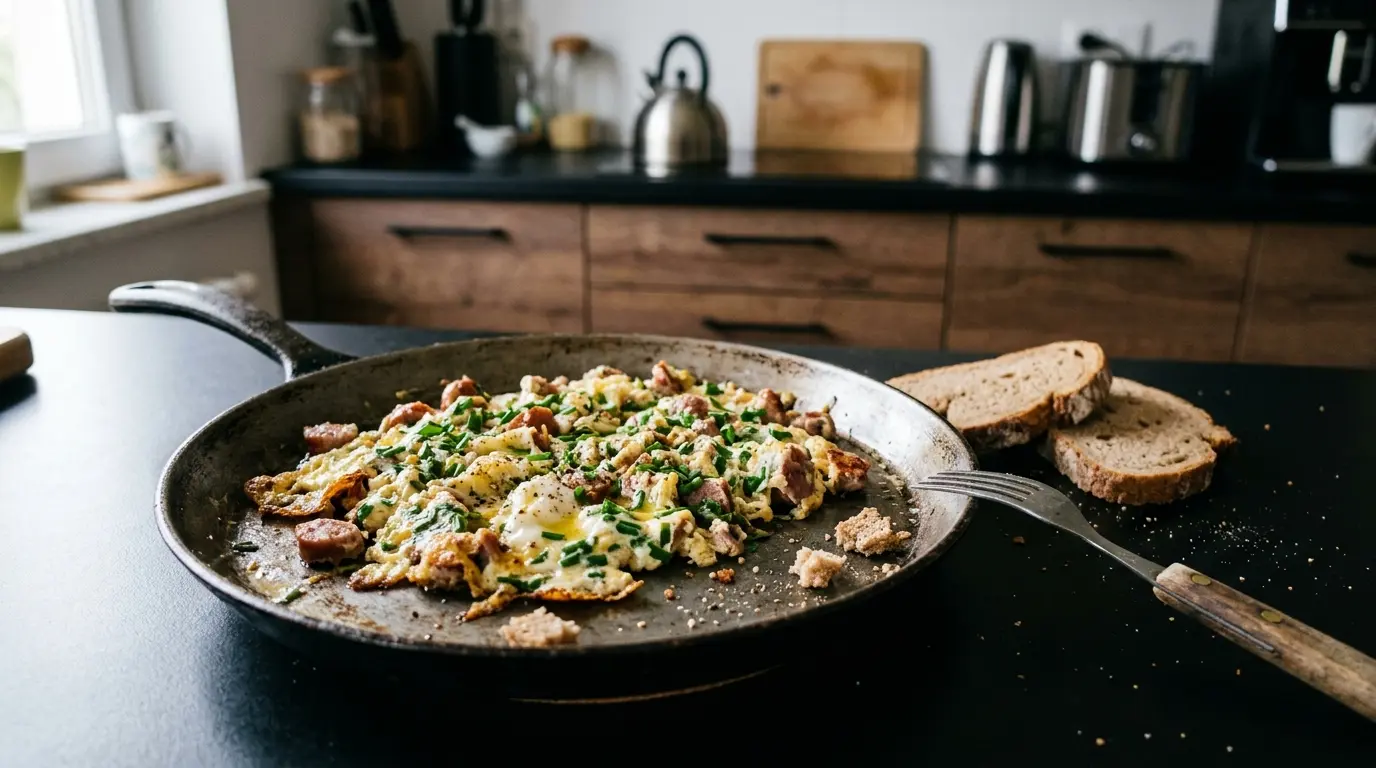 Jajecznica po wiejsku z kiełbasą i szczypiorkiem