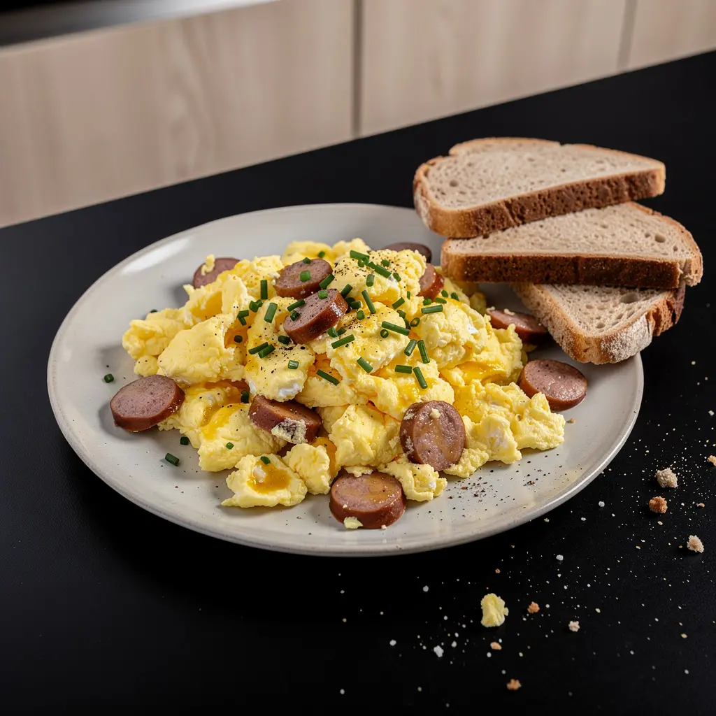 Country-Style Scrambled Eggs with Sausage and Chives
