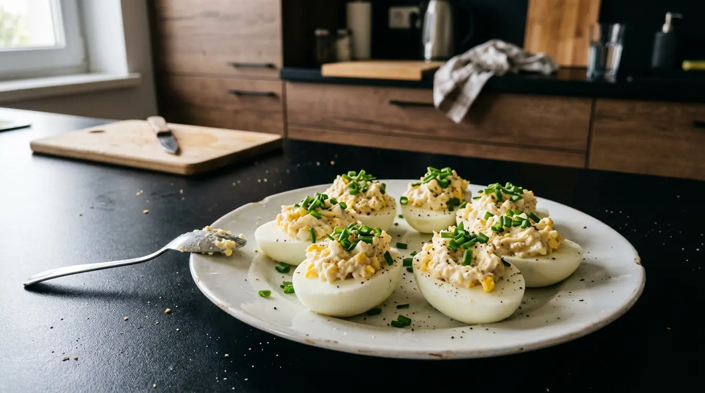 Uova sode con pasta di uova e rafano