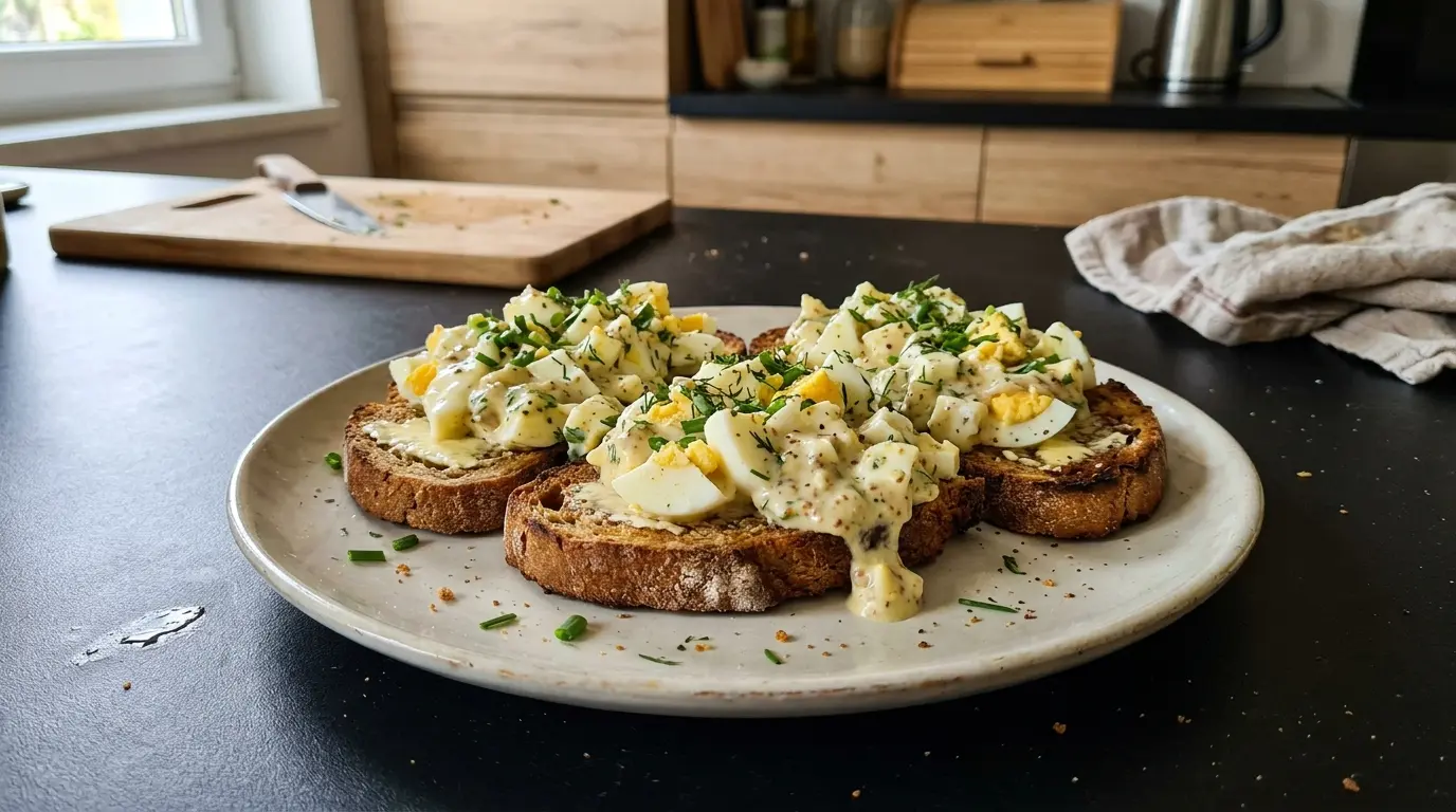Jajka po polsku na grzankach z sosem musztardowym