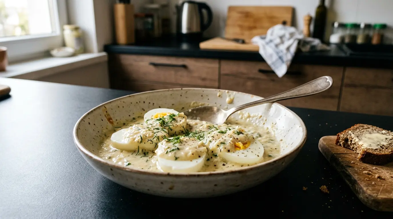 Jajka w sosie chrzanowym na ciepło