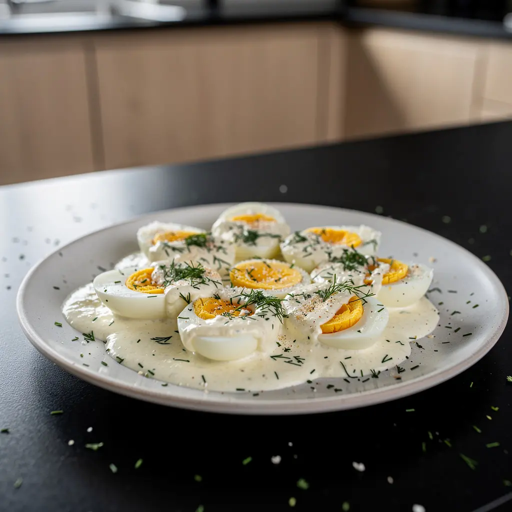 Jajka w sosie chrzanowym na ciepło