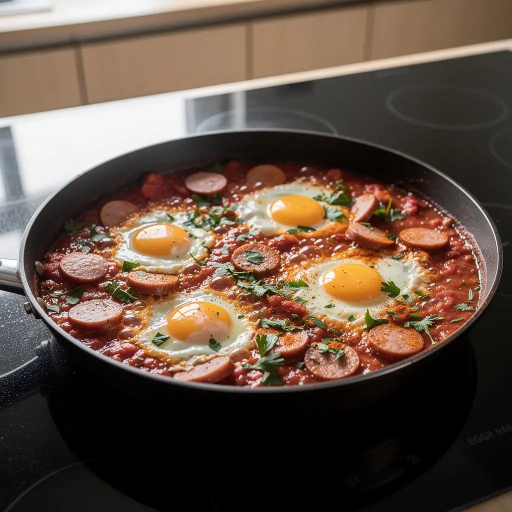 Baked Eggs in Tomato Sauce with Sausage