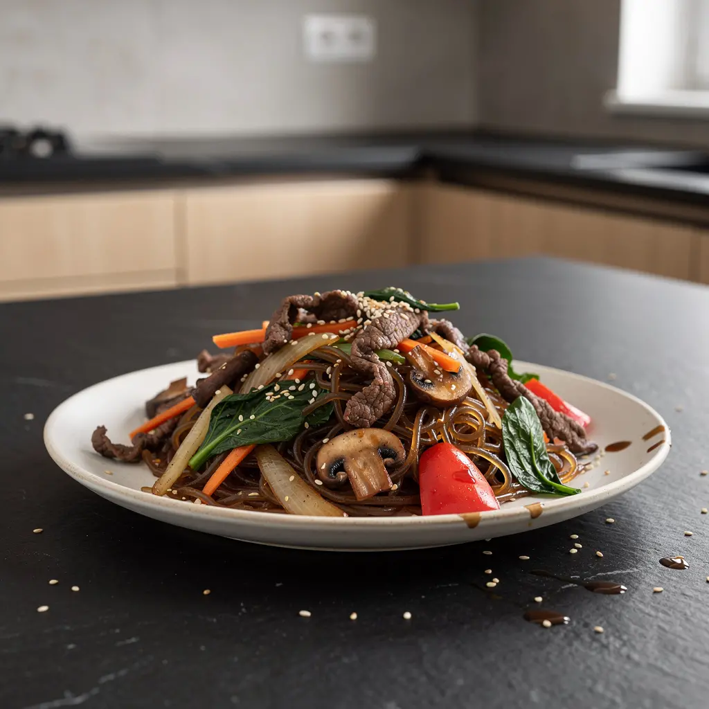 Japchae – makaron z batatów z warzywami