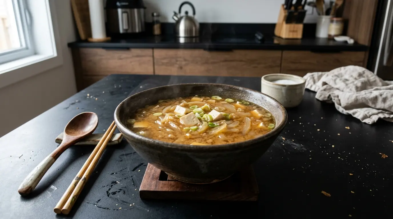 Japońska zupa cebulowa z miso i tofu