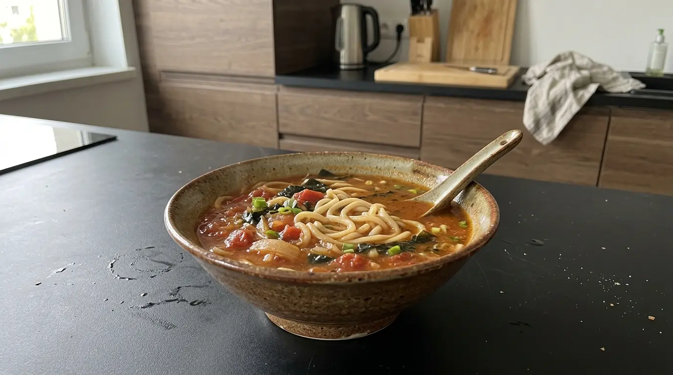 Japońska zupa pomidorowa z miso i makaronem