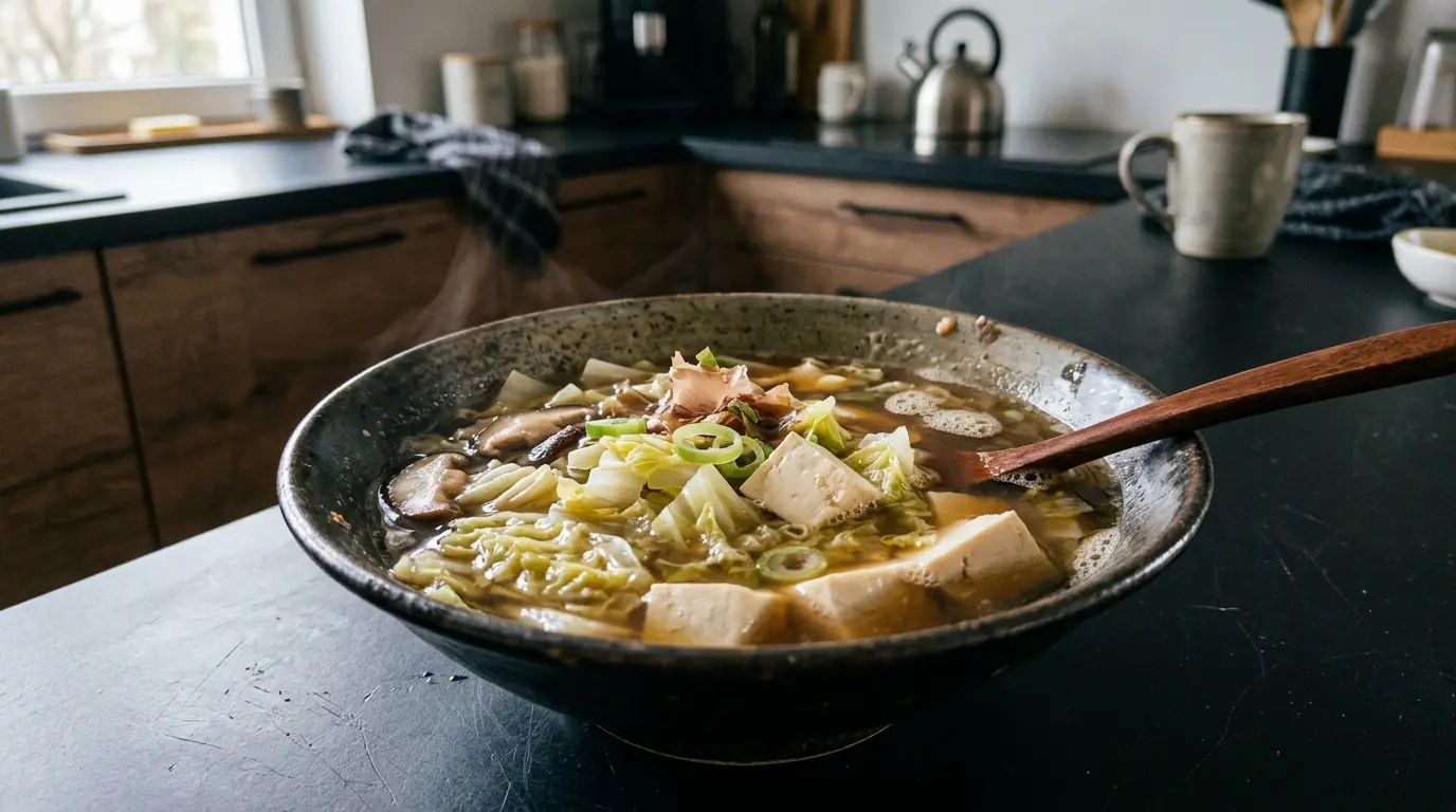 Japońska zupa z tofu i kapustą pekińską