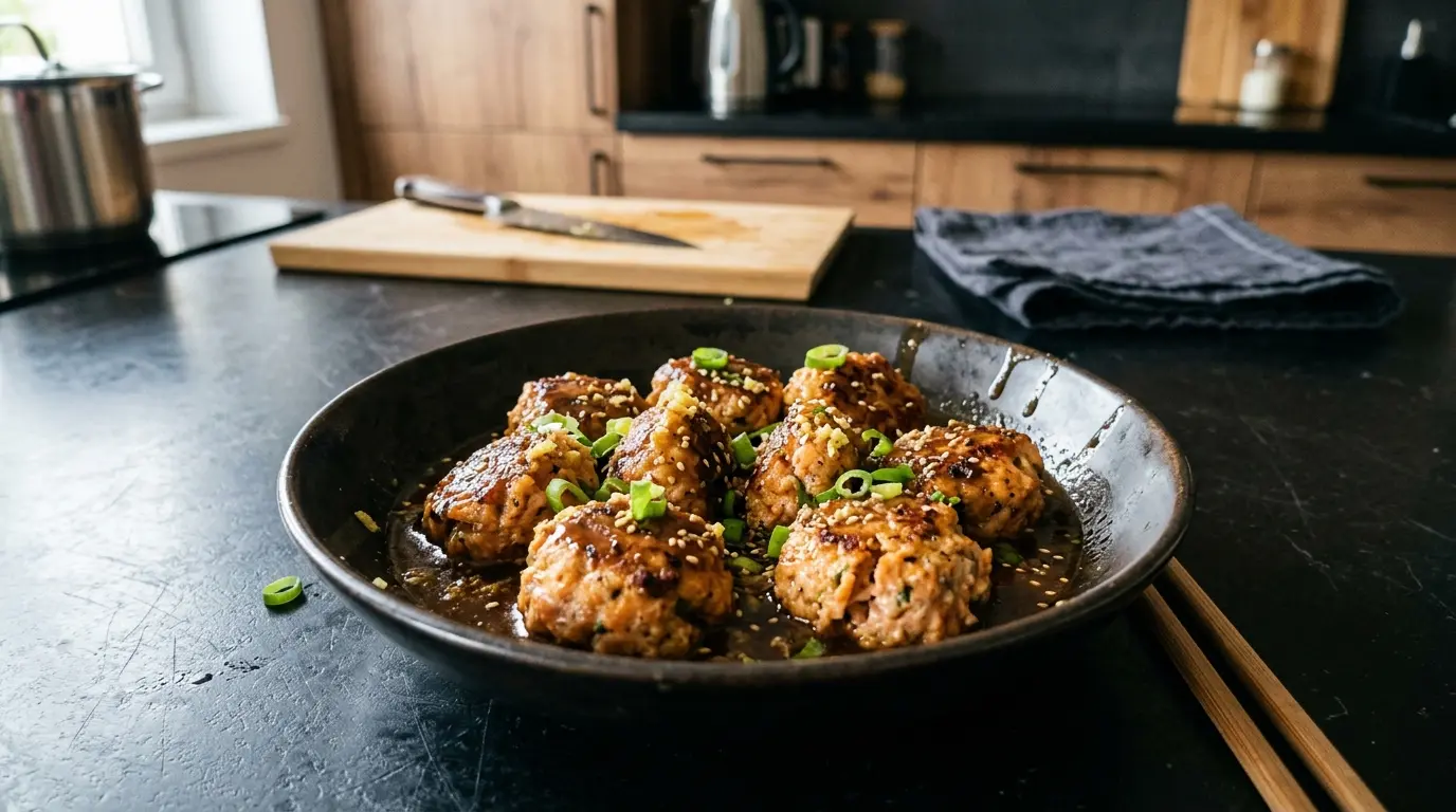 Polpette giapponesi di salmone in salsa di zenzero e soia