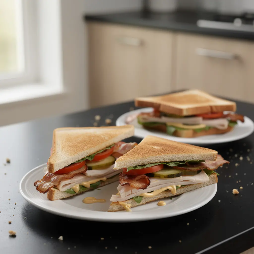 Club Sandwich with Turkey, Bacon and Vegetables