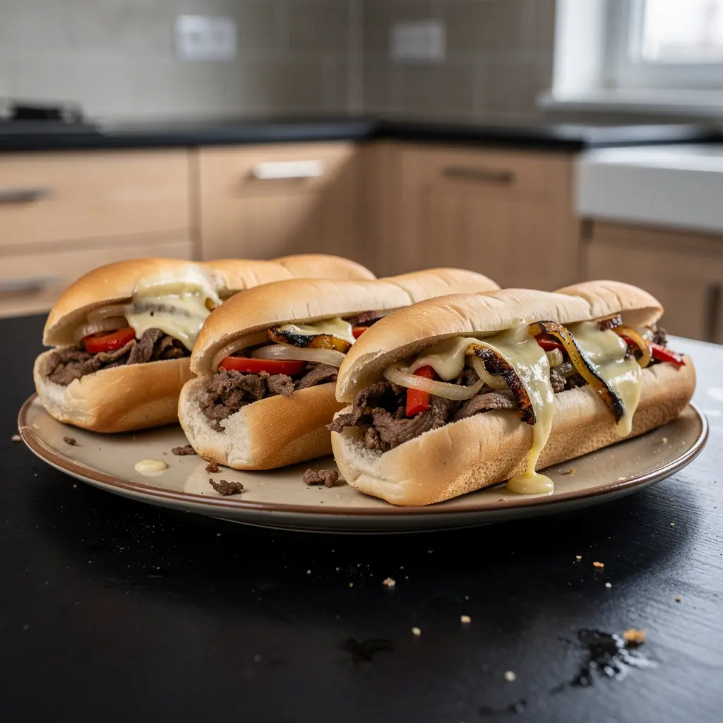 Kanapka Philly cheesesteak z wołowiną i papryką