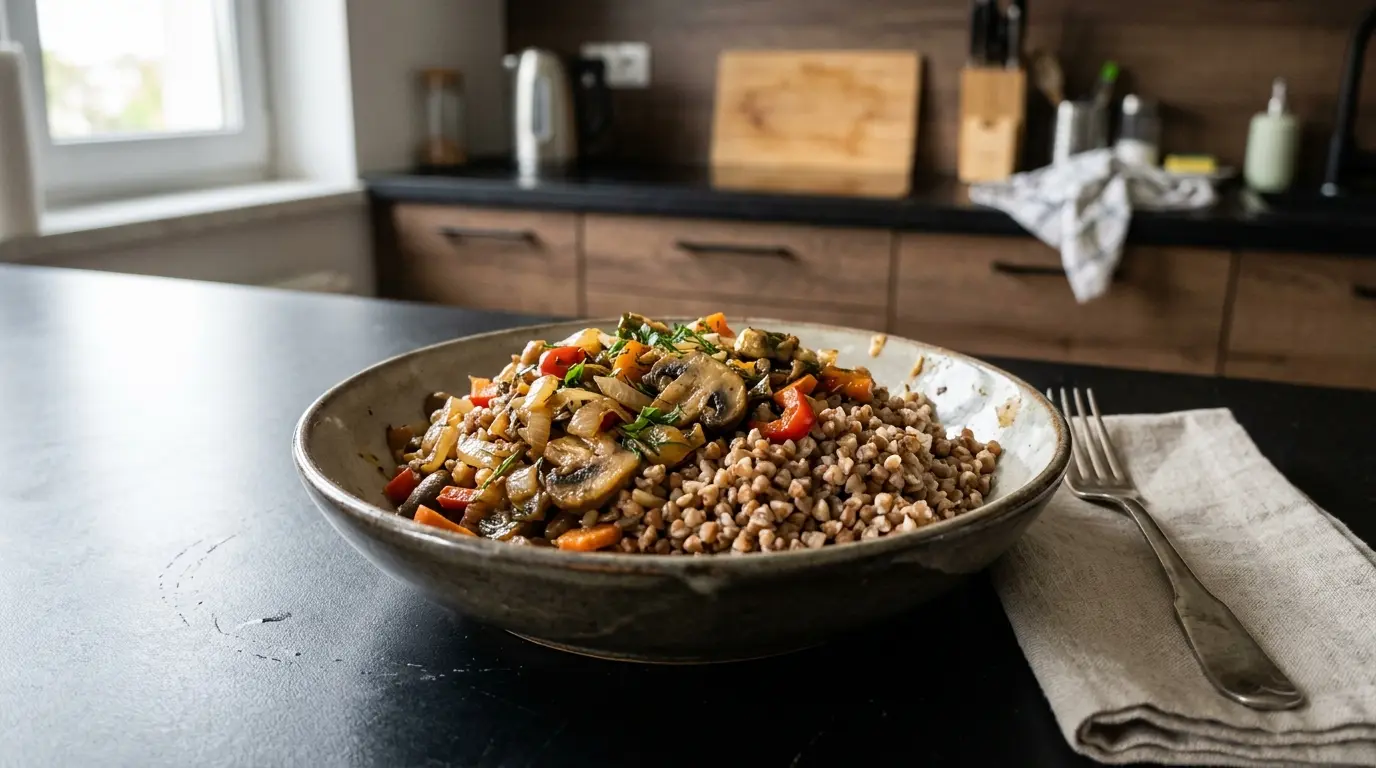 Kasza gryczana z warzywami i pieczarkami