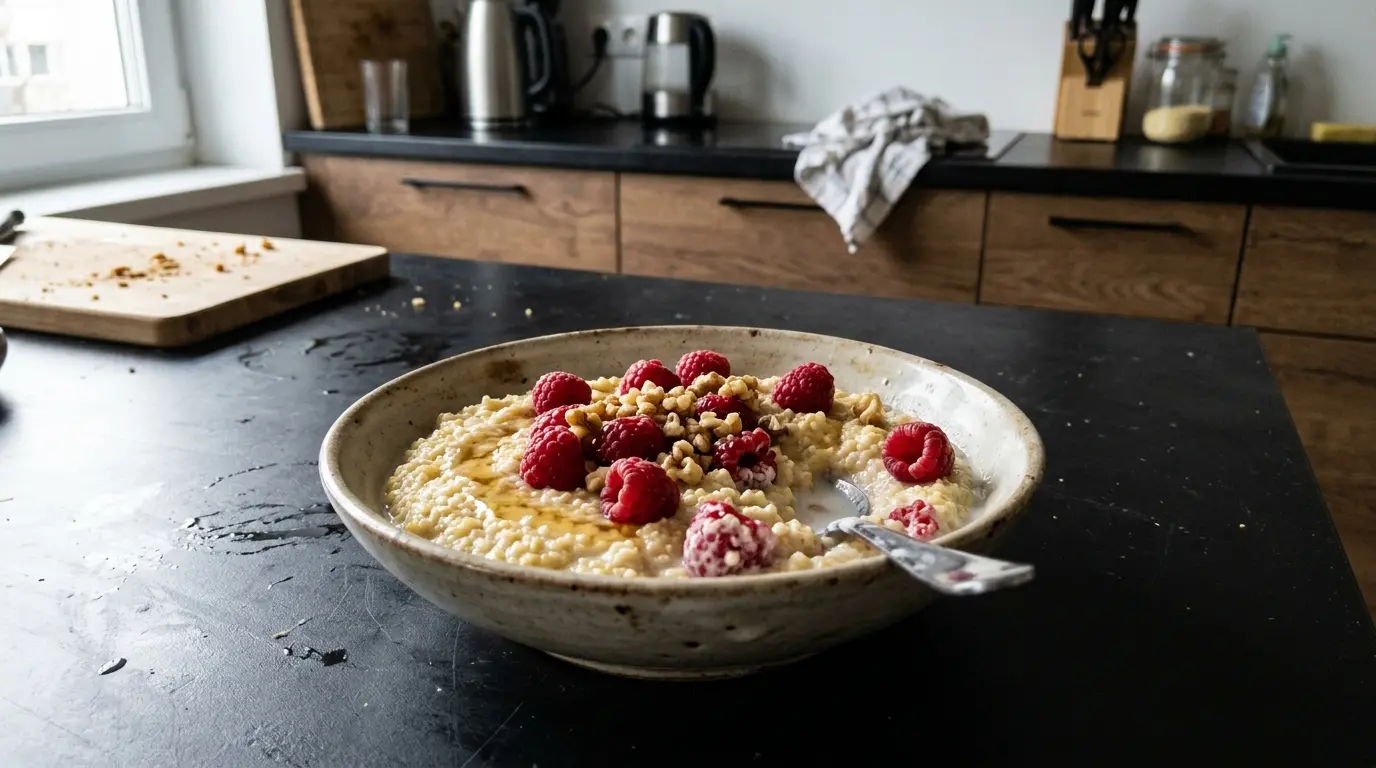 Kasza jaglana na mleku z malinami i miodem