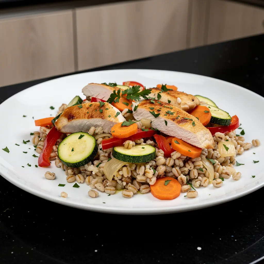 Barley with Chicken and Pan-Fried Vegetables