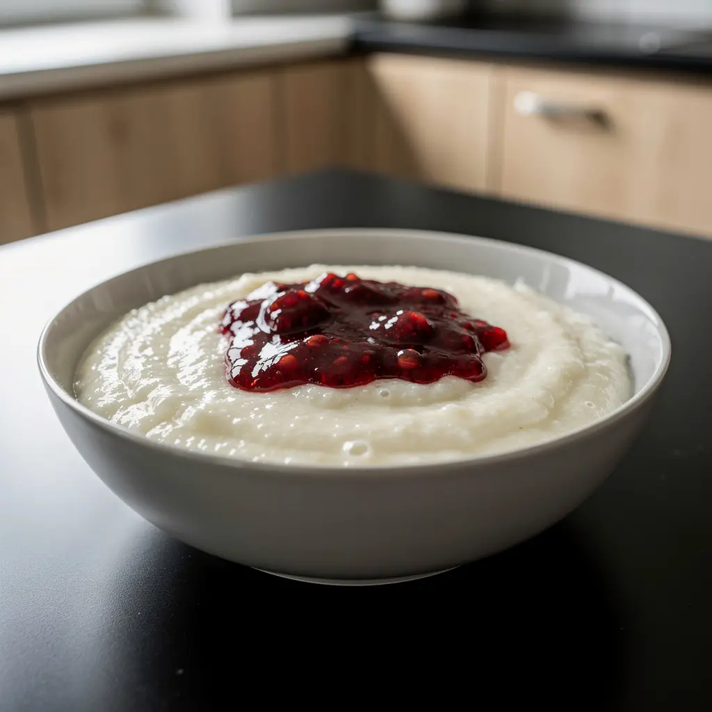 Semolina Porridge with Milk and Jam