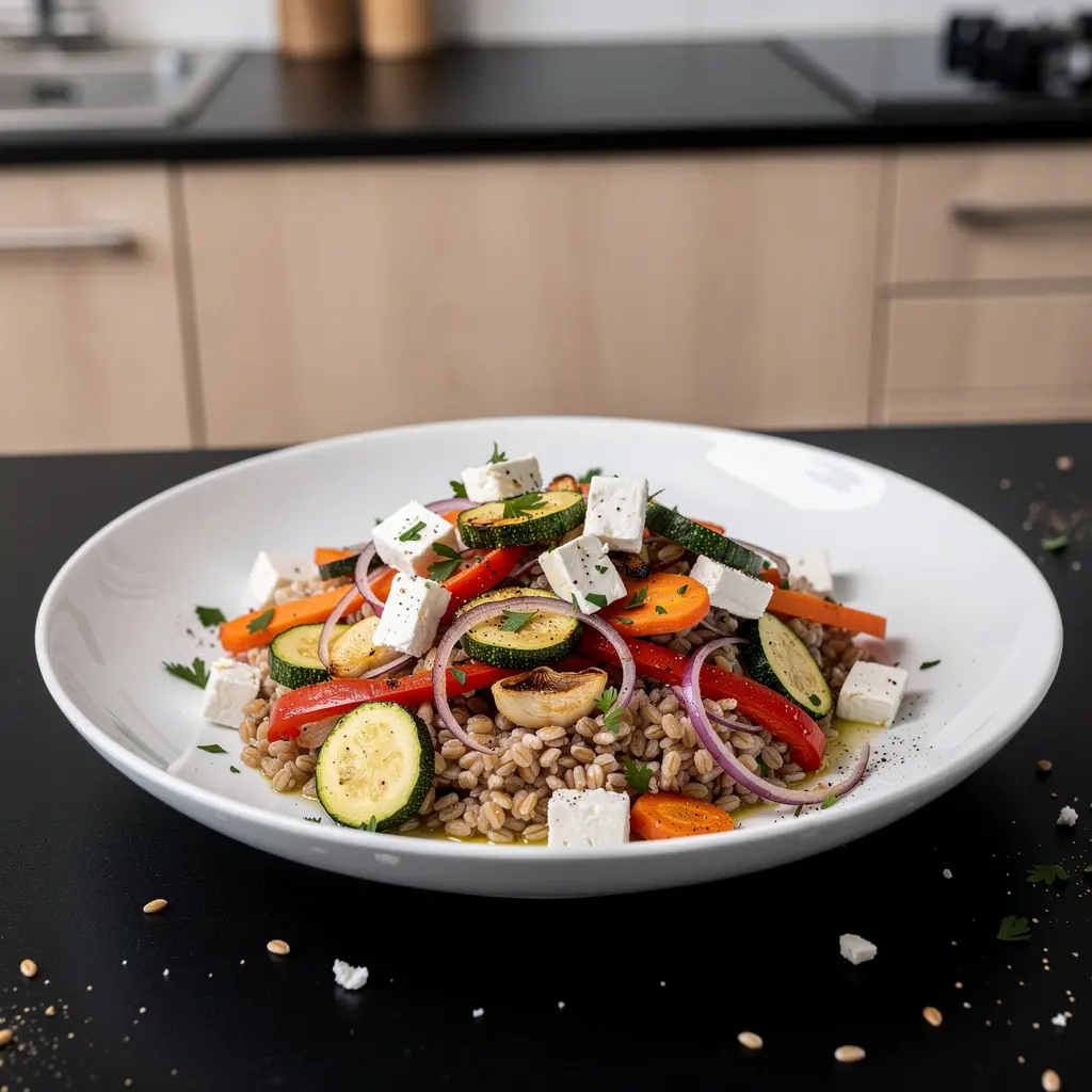 Miglio di farro con verdure arrosto e feta