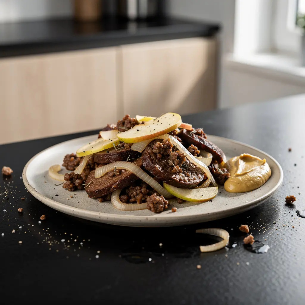 Fried Blood Sausage with Onion and Apple