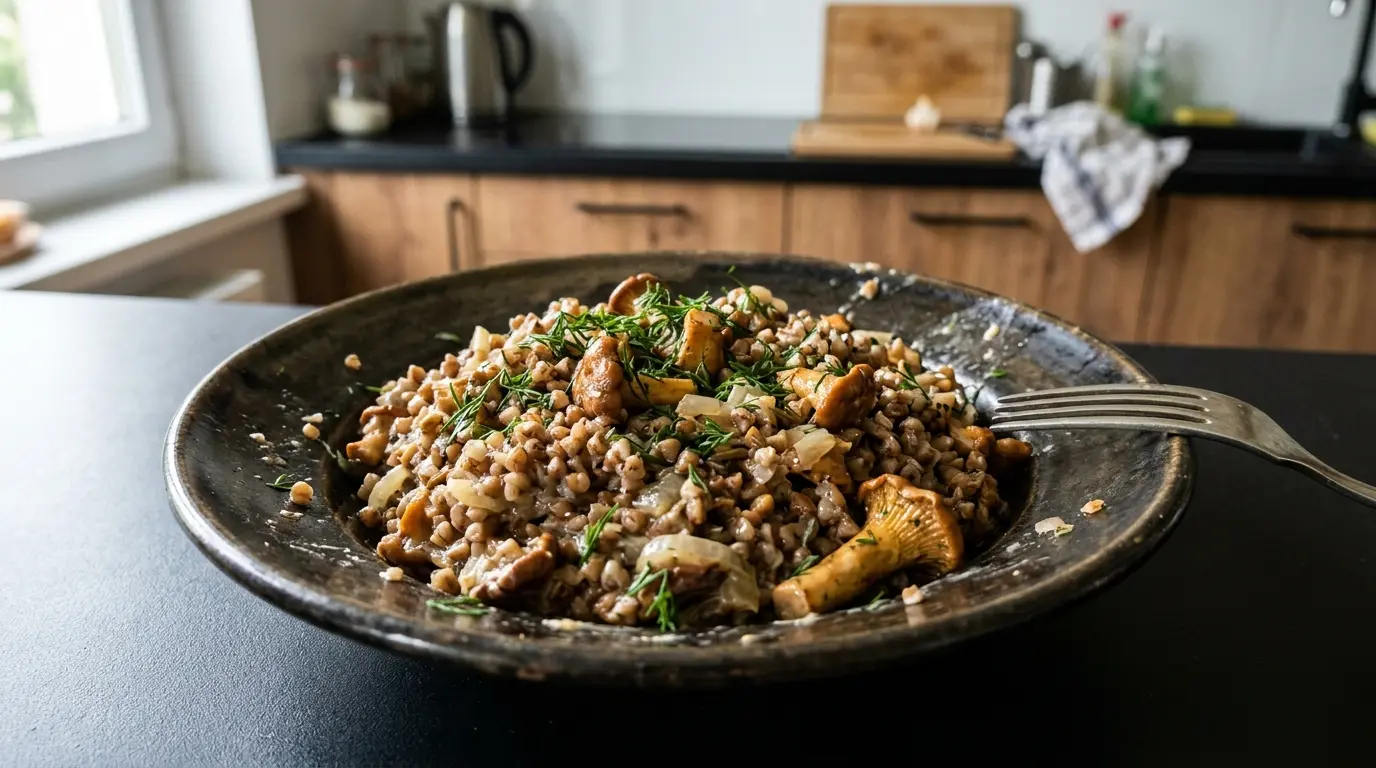 Kaszotto z kaszy gryczanej z kurkami i koperkiem
