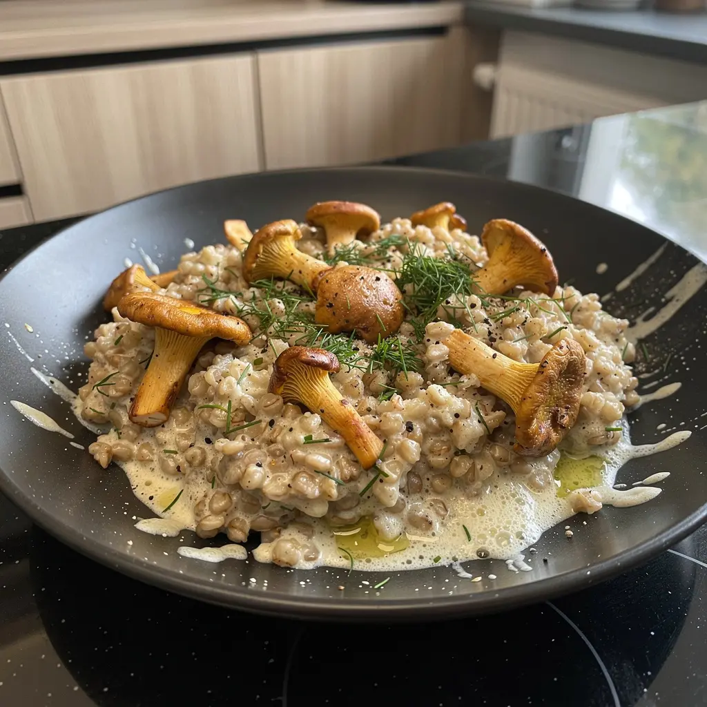 Kaszotto z kaszy gryczanej z kurkami i koperkiem