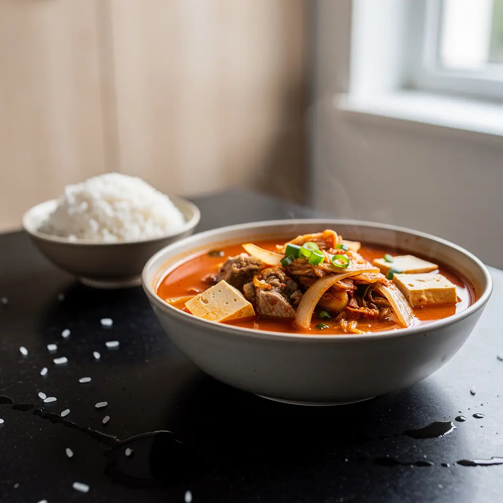 Kimchi jjigae z wieprzowiną – pikantna zupa z kiszonej kapusty