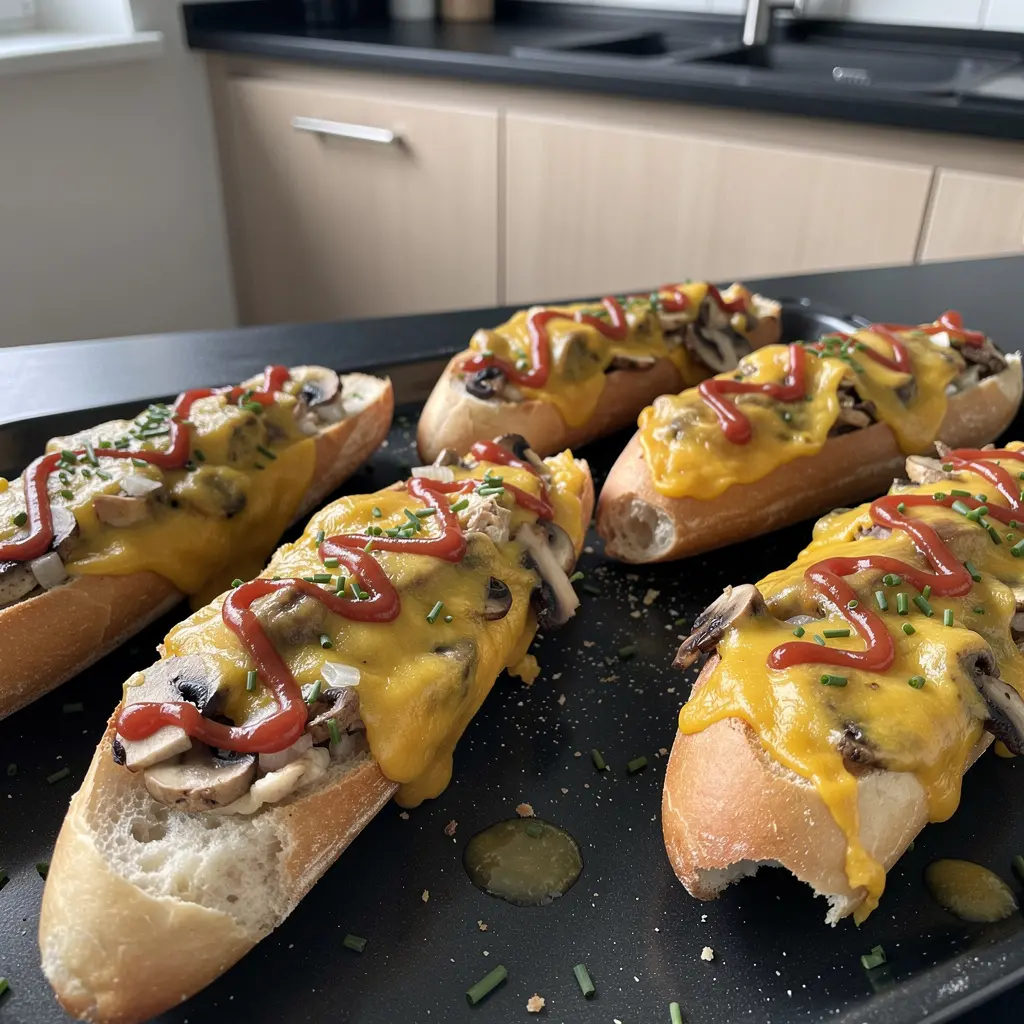 Klasyczna zapiekanka z pieczarkami i żółtym serem