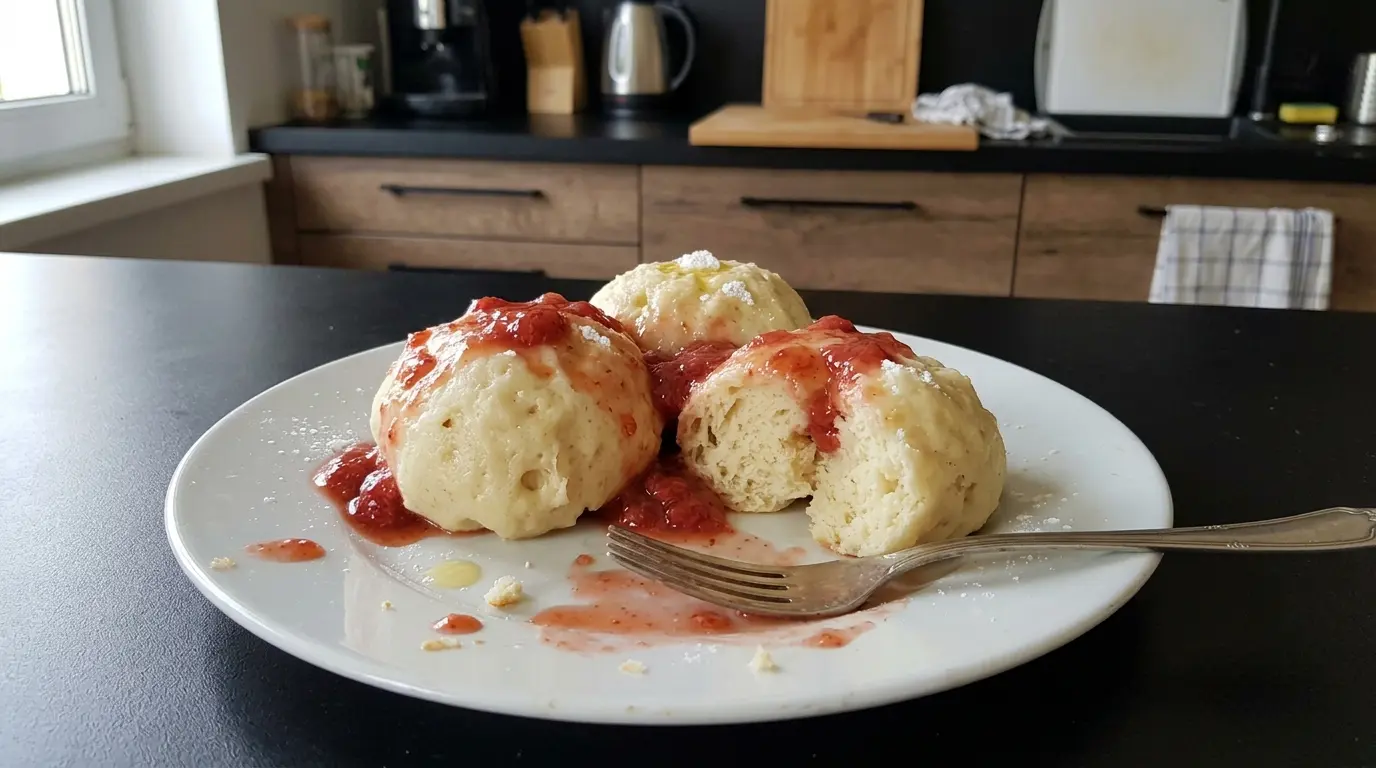 Kluski drożdżowe na parze z sosem truskawkowym