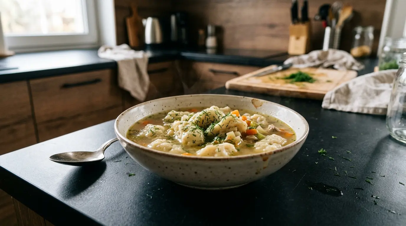 Kluski kładzione z koperkiem do zupy lub sosu