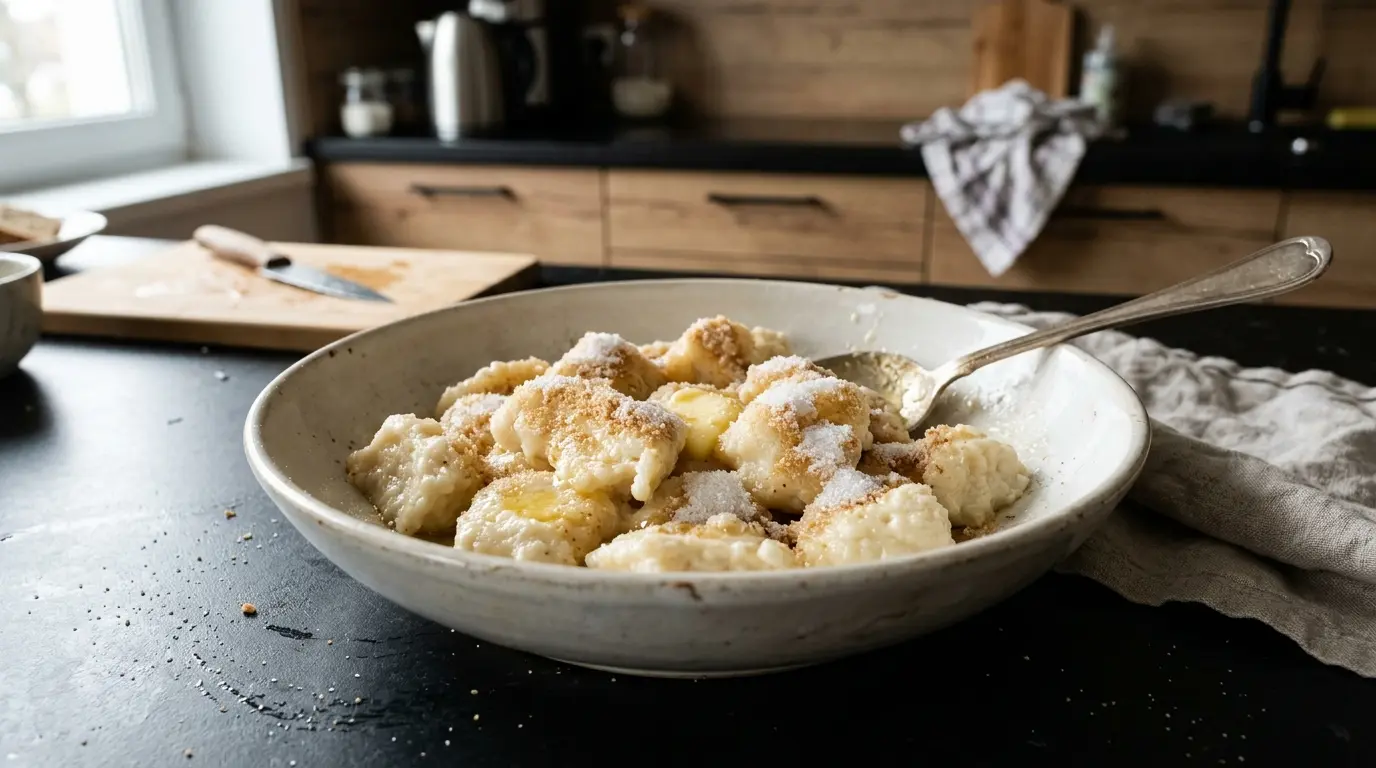 Kluski leniwe z masłem i cukrem