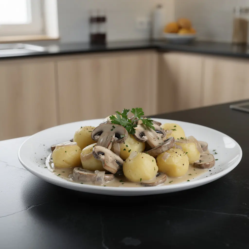 Kluski śląskie z sosem pieczarkowym