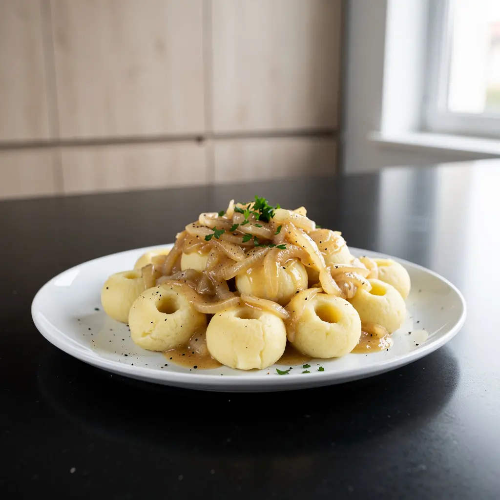 Kluski à trou avec sauce aux oignons