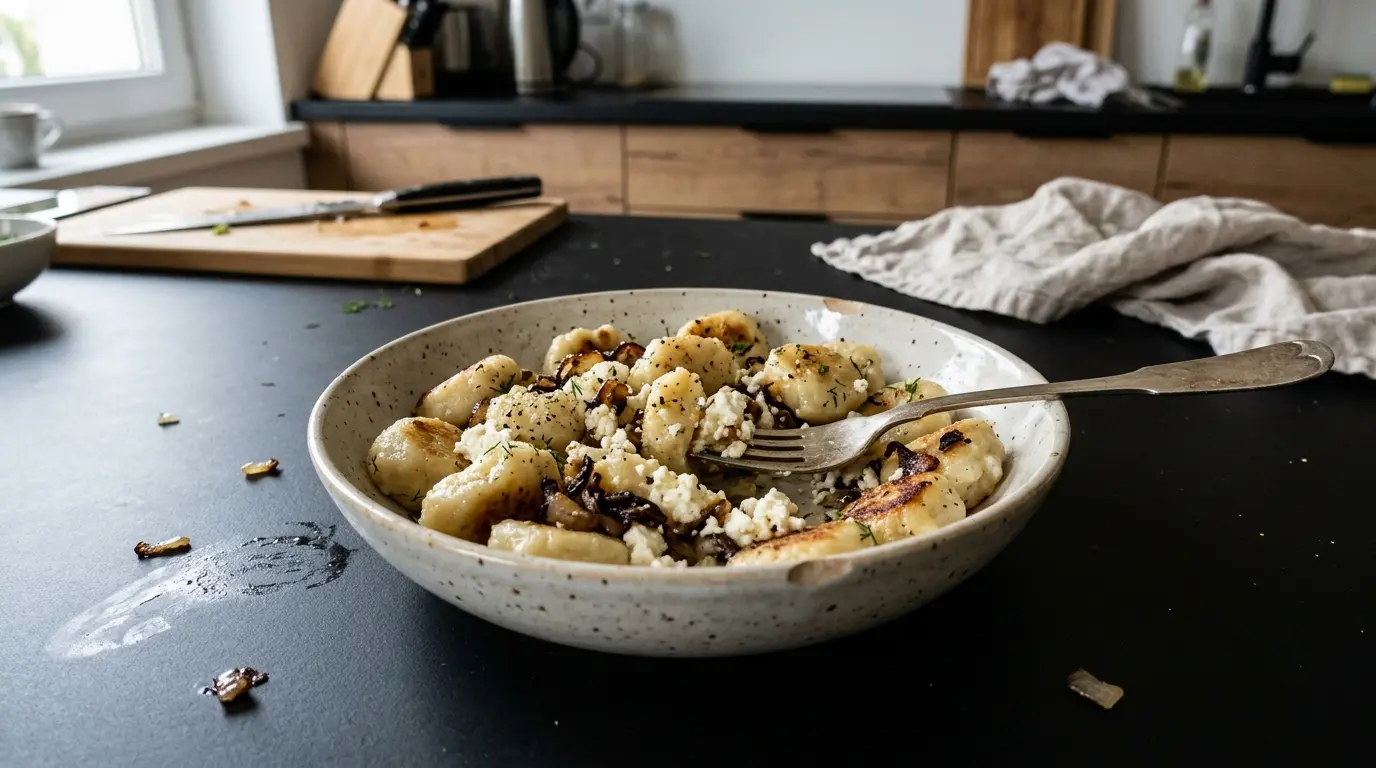Kluski ziemniaczane z serem i cebulką