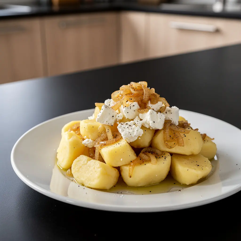 Bolas de patata con queso fresco y cebolla