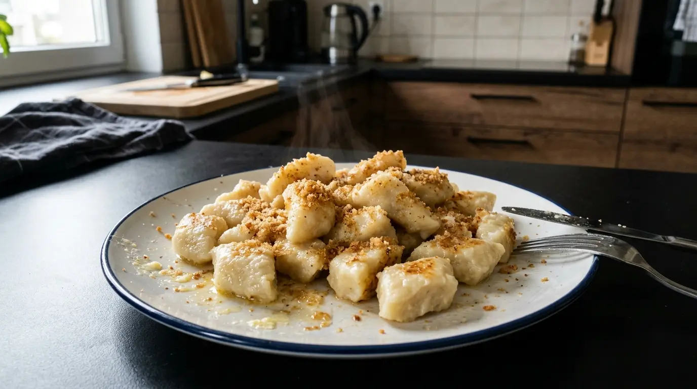 Kopytka ziemniaczane z masłem i bułką tartą