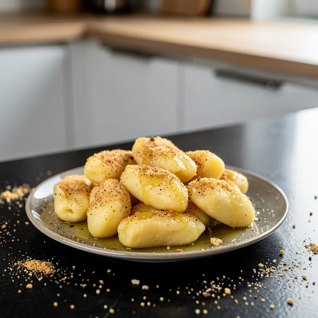 Potato dumplings with butter and breadcrumbs